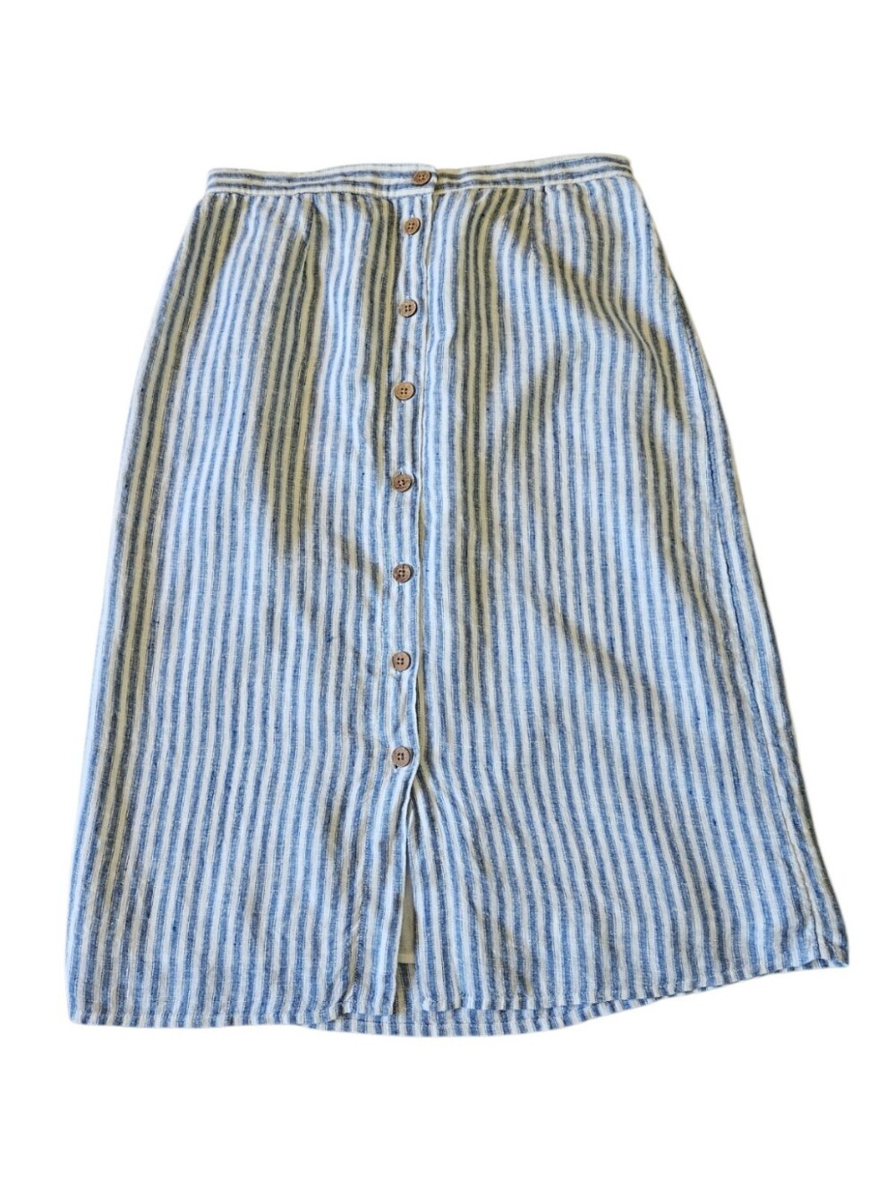 Faherty Whitley Linen Button Front Skirt Blue Low Tide Stripe Women's Large - Picture 4 of 14